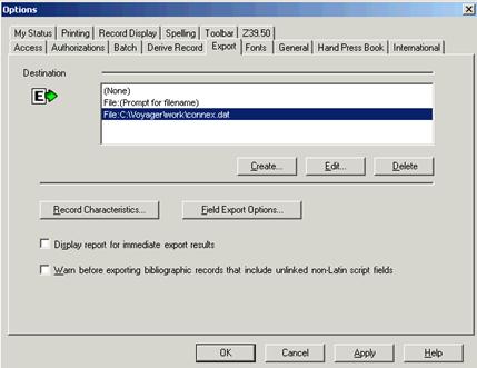 Export Options box