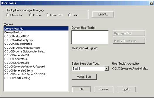user tools window with macro checked