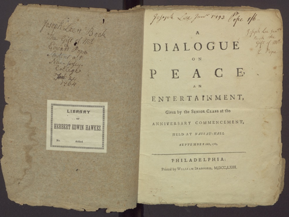 Inside Cover and Title page from “A Dialogue on Peace.”